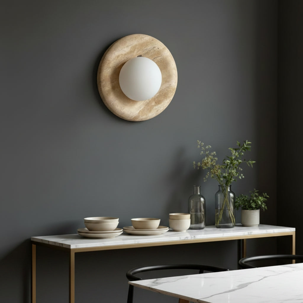 Vintage Round Natural Stone Home Decor Sconce LED Room Wall Light For Bedroom Villa Living Room Lighting Fixtures 1