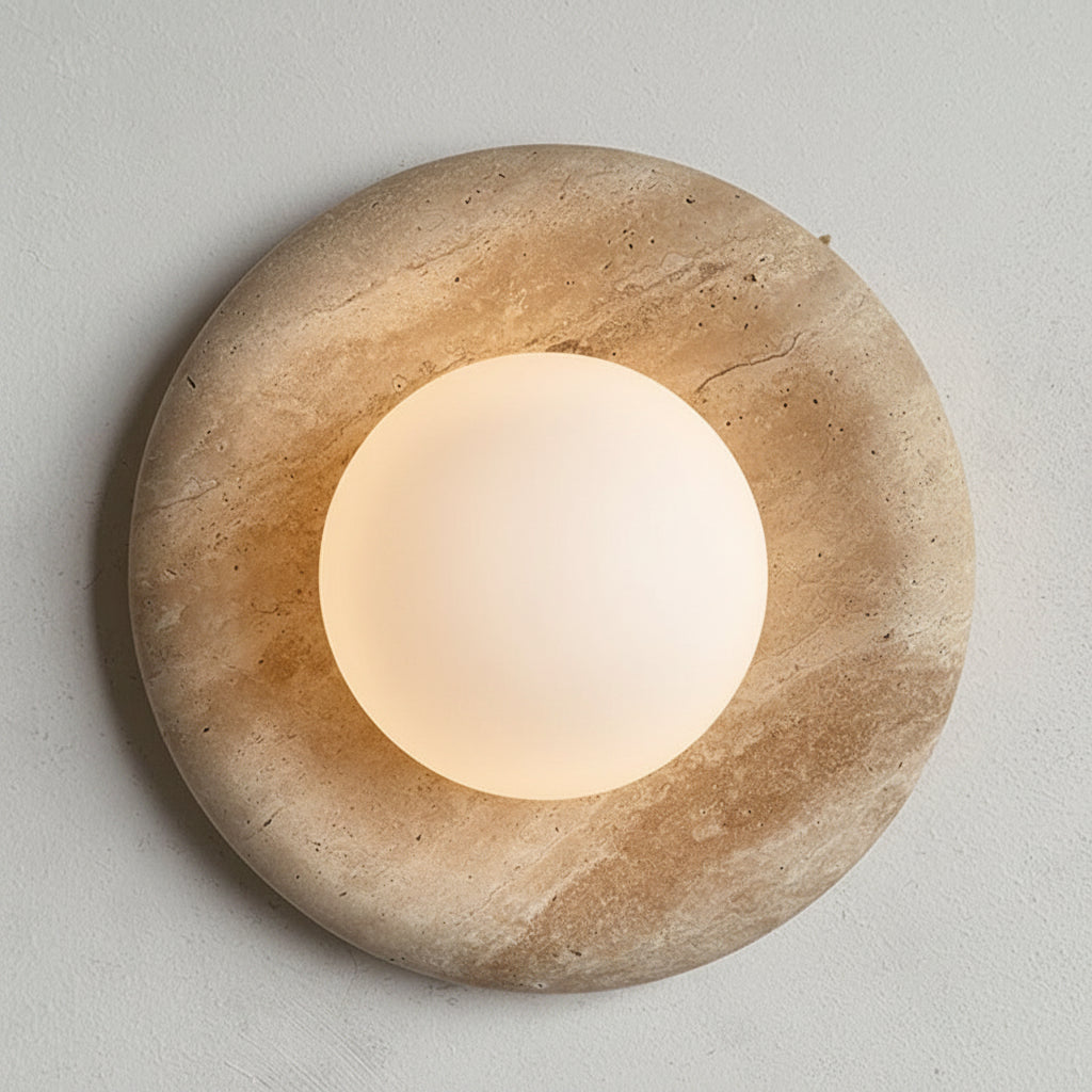 Vintage Round Natural Stone Home Decor Sconce LED Room Wall Light For Bedroom Villa Living Room Lighting Fixtures 5