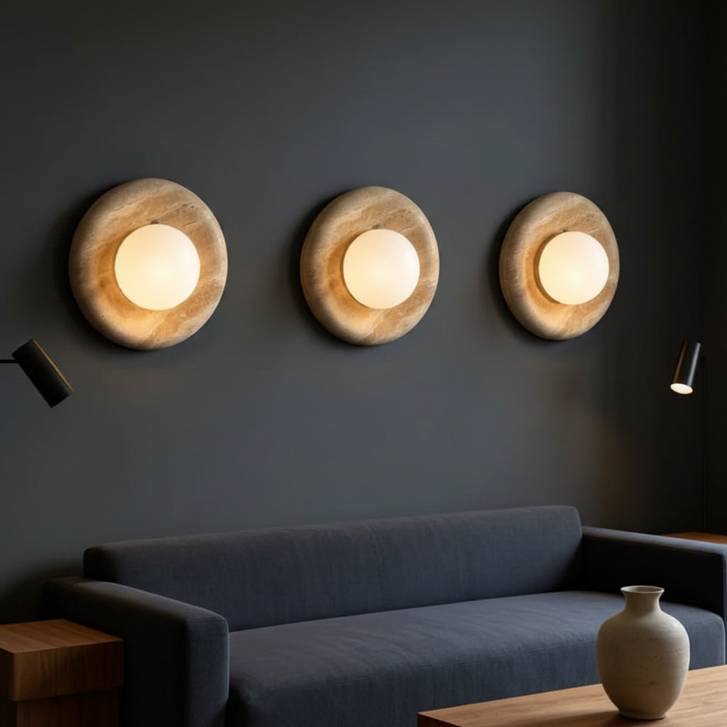 Vintage Round Natural Stone Home Decor Sconce LED Room Wall Light For Bedroom Villa Living Room Lighting Fixtures 0
