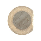 Round travertine backlit wall sconce with textured outer ring and grey inner disc