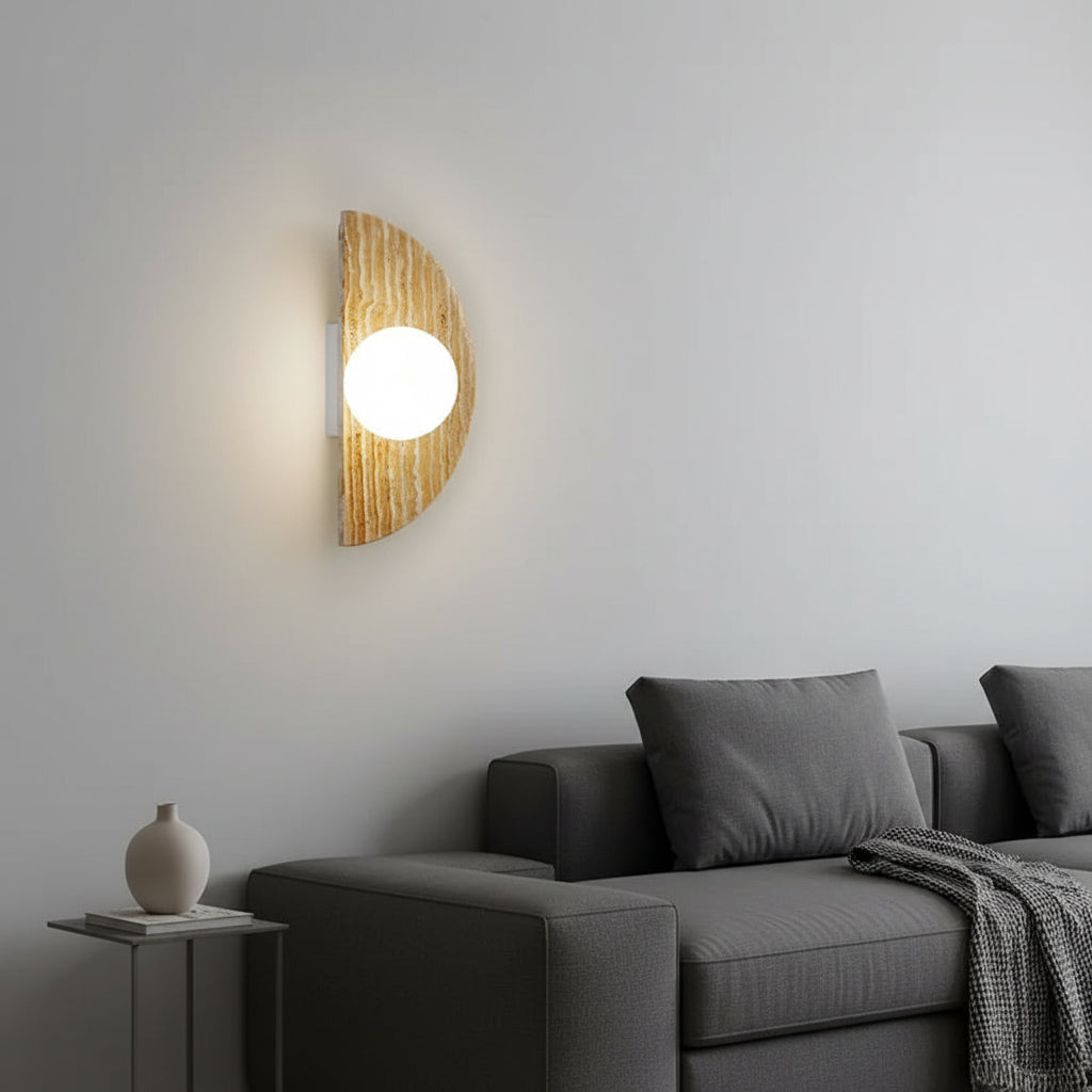 Vintage Semicircle Shape Natural Stone Art Decor Wall Lamp Interior Led Sconce Glass Ball Lampshade Wall Light Home Decoration 2