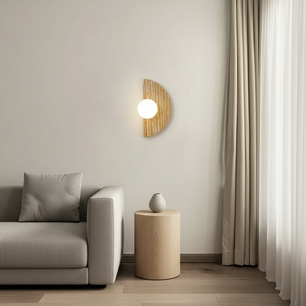 Vintage Semicircle Shape Natural Stone Art Decor Wall Lamp Interior Led Sconce Glass Ball Lampshade Wall Light Home Decoration 4