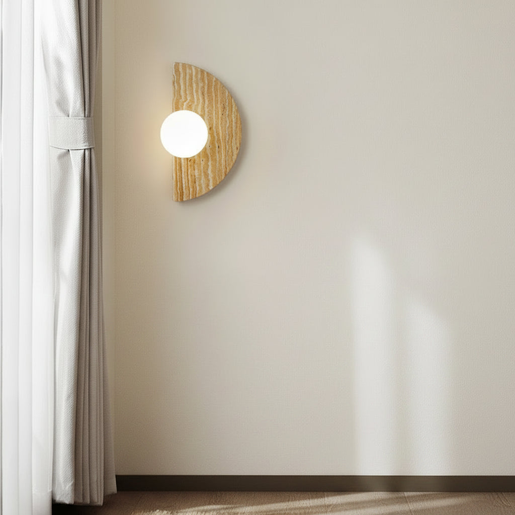 Vintage Semicircle Shape Natural Stone Art Decor Wall Lamp Interior Led Sconce Glass Ball Lampshade Wall Light Home Decoration 1