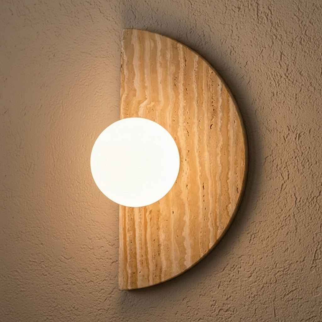Vintage Semicircle Shape Natural Stone Art Decor Wall Lamp Interior Led Sconce Glass Ball Lampshade Wall Light Home Decoration 0
