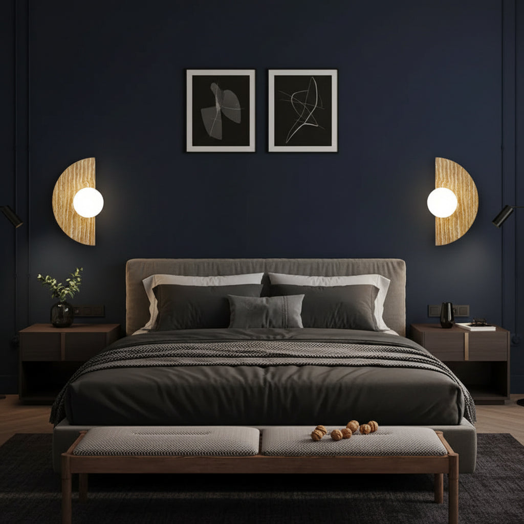 Vintage Semicircle Shape Natural Stone Art Decor Wall Lamp Interior Led Sconce Glass Ball Lampshade Wall Light Home Decoration 3